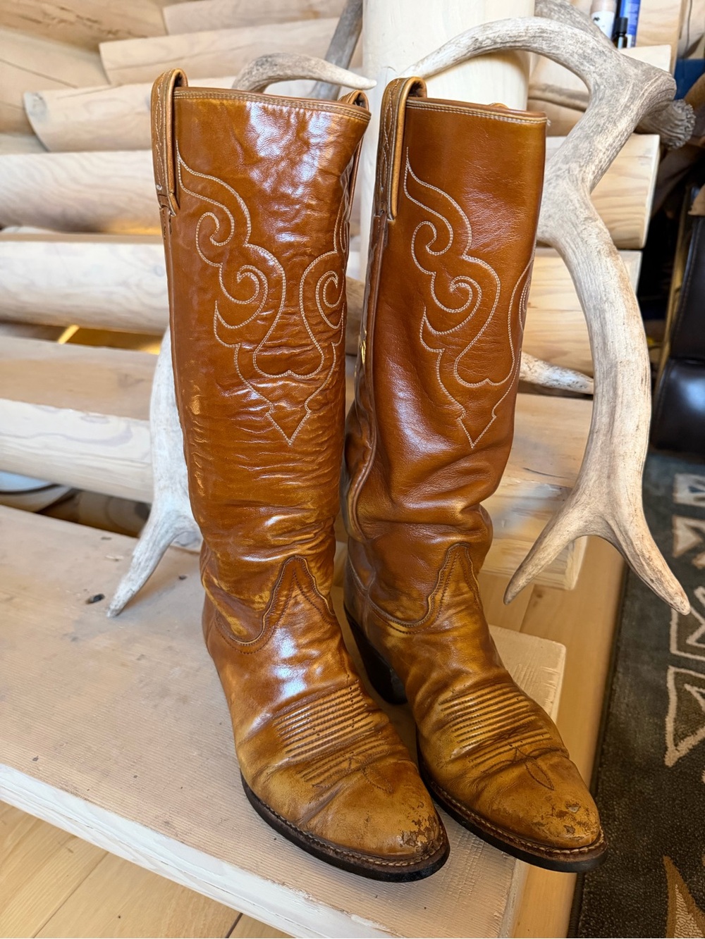 Tony Lama Cognac Tan Leather Western Knee-High Boots